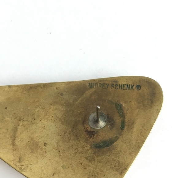 Vintage Modernist Earrings Brass Audrey Schenk Sculptural Maximalist Designer - Picture 7 of 8